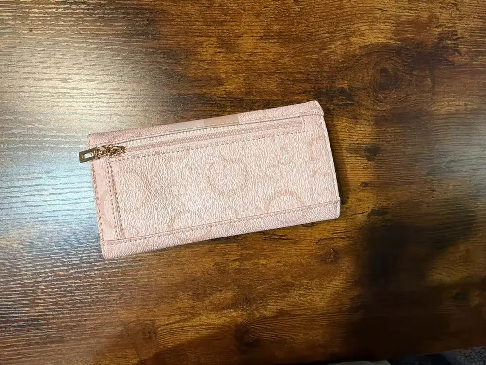GUESS Pink Logo Print Tri-Fold Wallet with Stripe Detail